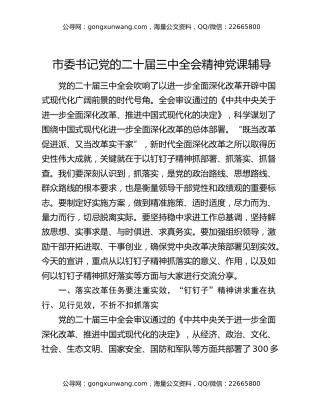 市委书记党的二十届三中全会精神党课辅导