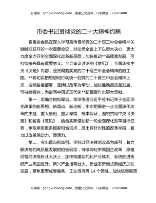 市委书记贯彻党的二十大精神约稿