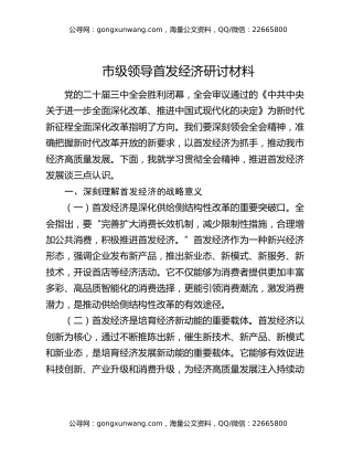 市级领导首发经济研讨材料