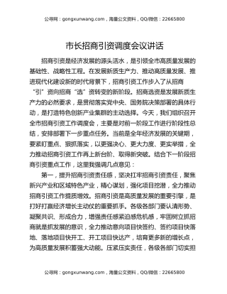 市长招商引资调度会议讲话