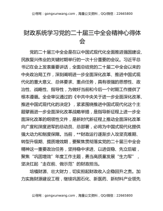 财政系统学习党的二十届三中全会精神心得体会