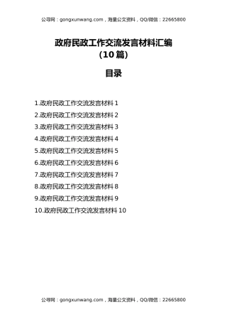 政府民政工作交流发言材料汇编（10篇）