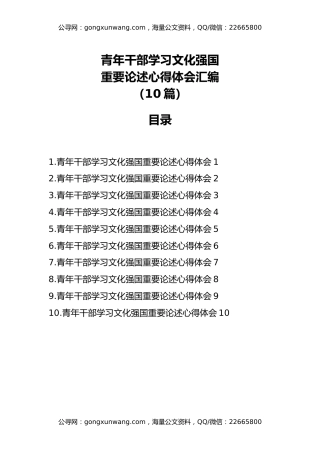 青年干部学习文化强国重要论述心得体会汇编（10篇）