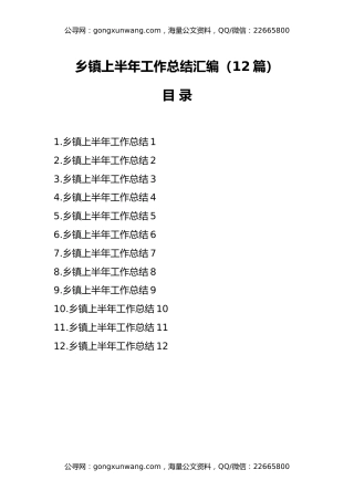 （12篇）乡镇上半年工作总结汇编