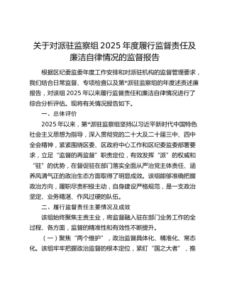 关于对派驻监察组2025年度履行监督责任及廉洁自律情况的监督报告