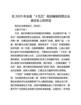 在2025年全县“十五五”规划编制民营企业座谈会上的讲话
