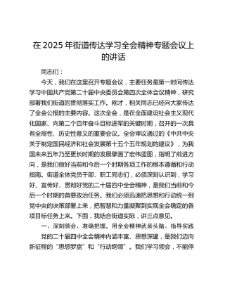 在2025年街道传达学习全会精神专题会议上的讲话