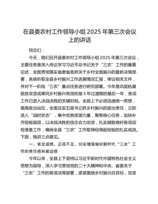 在县委农村工作领导小组2025年第三次会议上的讲话