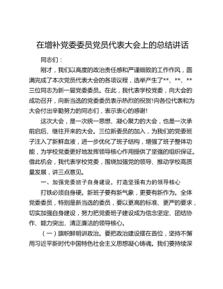 在增补党委委员党员代表大会上的总结讲话