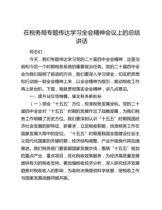 在税务局专题传达学习四中全会精神会议上的总结讲话