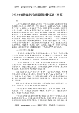 2022年巡视情况存在问题反馈材料汇编（25组）
