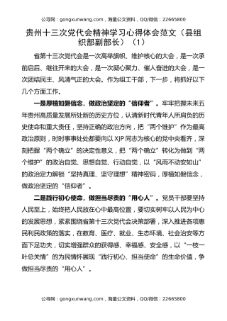 6篇贵州十三次党代会精神学习心得体会范文6篇研讨发言材料表态发言