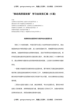 “推动高质量发展”学习会发言汇编（6篇）