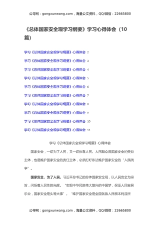 《总体国家安全观学习纲要》学习心得体会（10篇）