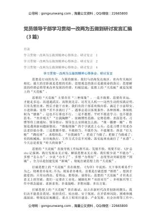 党员领导干部学习贯彻一改两为五做到研讨发言汇编（3篇）