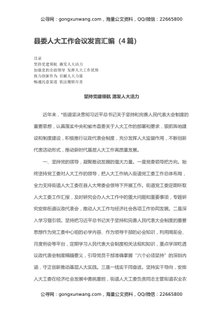 县委人大工作会议发言汇编（4篇）