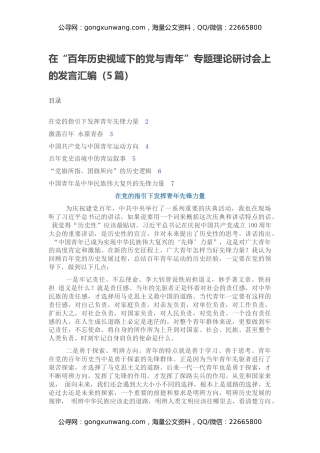 在“百年历史视域下的党与青年”专题理论研讨会上的发言汇编（5篇）