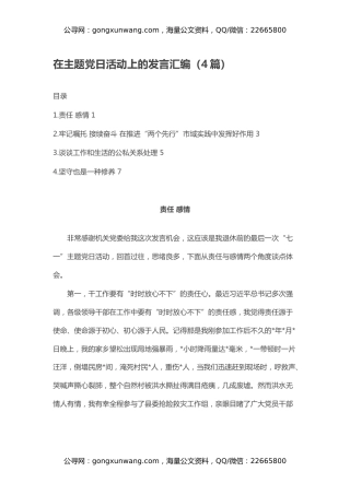 在主题党日活动上的发言汇编（4篇）