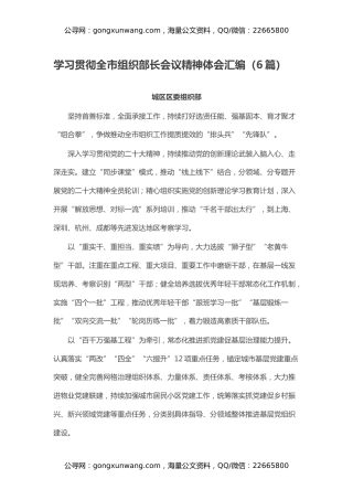 学习贯彻全市组织部长会议精神心得体会汇编（6篇）
