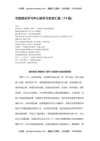 市委理论学习中心组学习发言汇编（14篇）