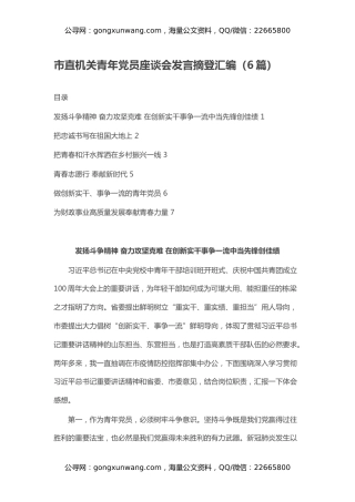 市直机关青年党员座谈会发言摘登汇编（6篇）
