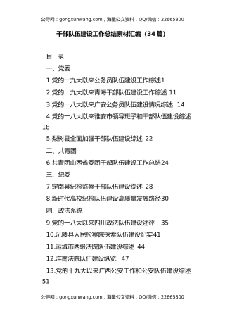 干部队伍建设工作总结写作素材汇编（34篇）