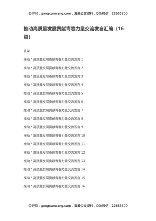 推动高质量发展贡献青春力量交流发言汇编（16篇）