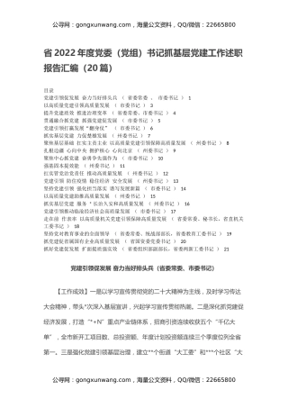 省2022年度党委（党组）书记抓基层党建工作述职报告汇编（20篇）