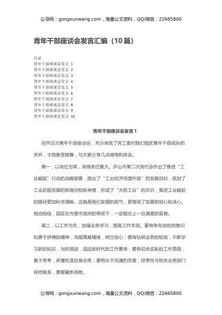 青年干部座谈会发言汇编（10篇）