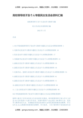 高校领导班子及个人专题民主生活会资料汇编