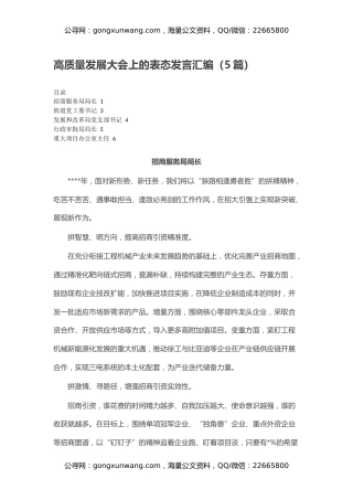 高质量发展大会上的表态发言汇编（5篇）