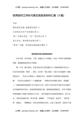 优秀驻村工作队代表交流发言材料汇编（5篇）