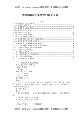 党支部会议记录格式汇编（17篇）