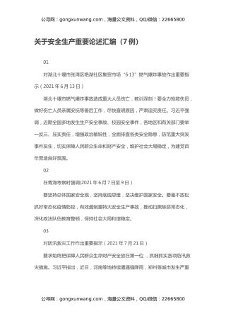 关于安全生产重要论述汇编（7例）