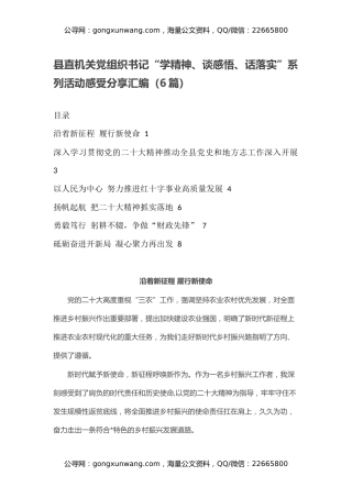 县直机关党组织书记“学精神、谈感悟、话落实”系列活动感受分享汇编（心得体会）（6篇）