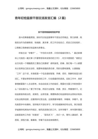 青年纪检监察干部交流发言汇编（2篇）