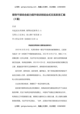 领导干部综合能力提升培训班结业式交流发言汇编（3篇）