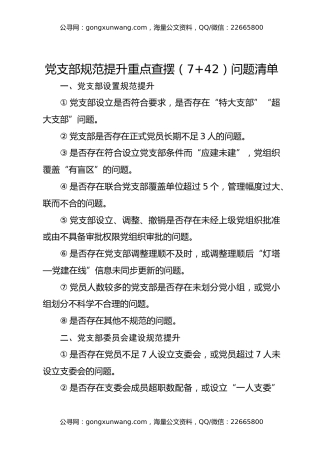 党支部规范提升重点查摆（7+42）问题清单