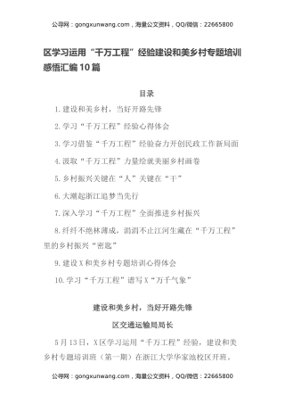 区学习运用“千万工程”经验建设和美乡村专题培训感悟汇编10篇