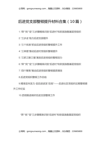 后进党支部整顿提升材料合集（10篇）