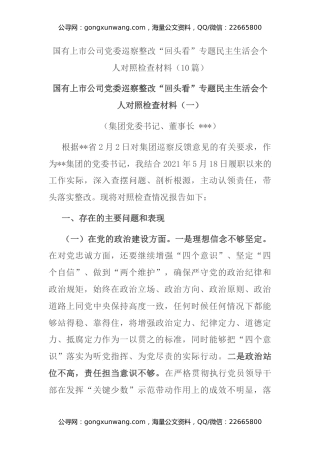 国有上市公司党委巡察整改“回头看”专题民主生活会个人对照检查材料（10篇）