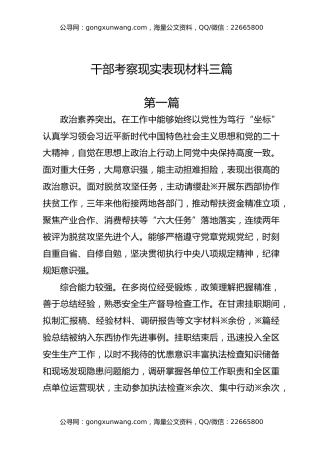 干部考察现实表现材料3篇