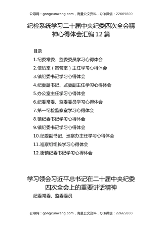 纪检系统学习二十届中央纪委四次全会精神心得体会汇编12篇