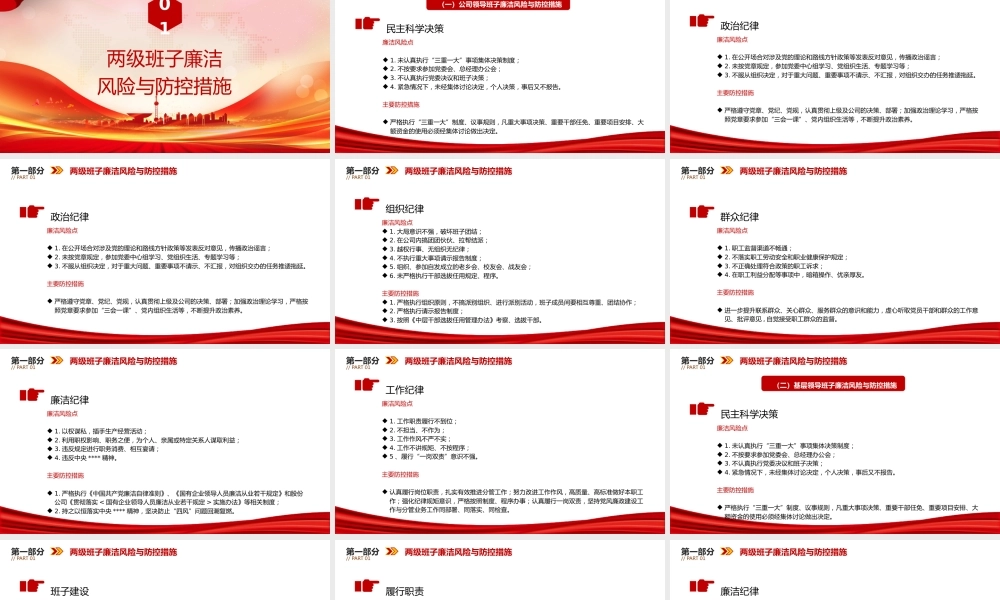 国企廉政党课PPT：聚焦关键环节，强化重点岗位廉政风险防控，为企业高质量发展提供坚强纪律作风保障