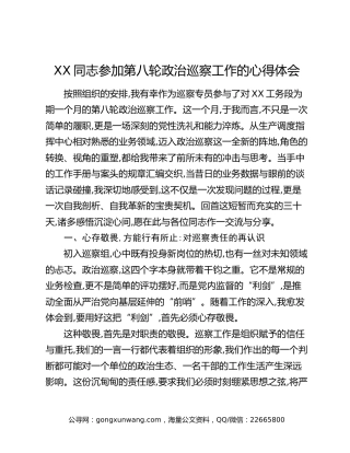 XX同志参加第八轮政治巡察工作的心得体会