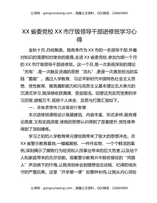 XX省委党校XX市厅级领导干部进修班学习心得