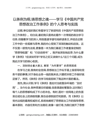 以条例为纲,铸思想之魂——学习《中国共产党思想政治工作条例》的个人思考与实践