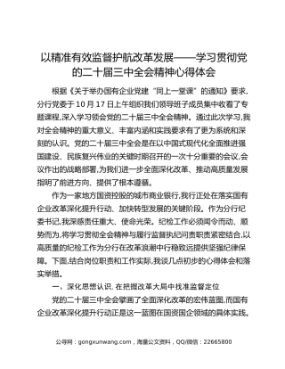 以精准有效监督护航改革发展——学习贯彻党的二十届三中全会精神心得体会