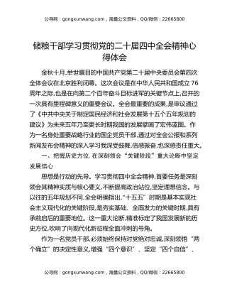 储粮干部学习贯彻党的二十届四中全会精神心得体会