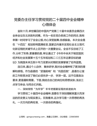 党委办主任学习贯彻党的二十届四中全会精神心得体会